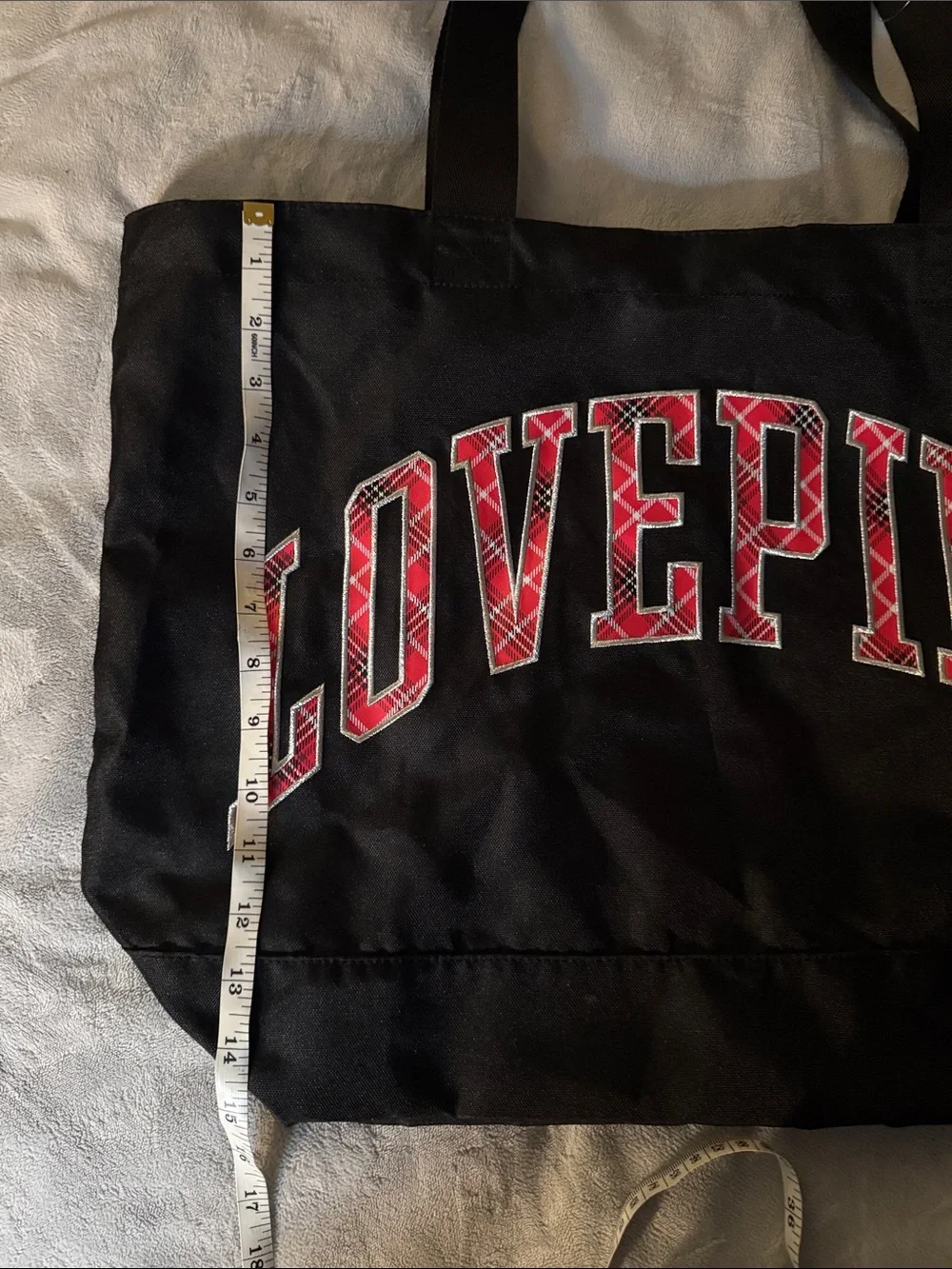 Victoria’s Secret PINK LOVE PINK Tote Bag Black Plaid Logo - Picture 5 of 7
